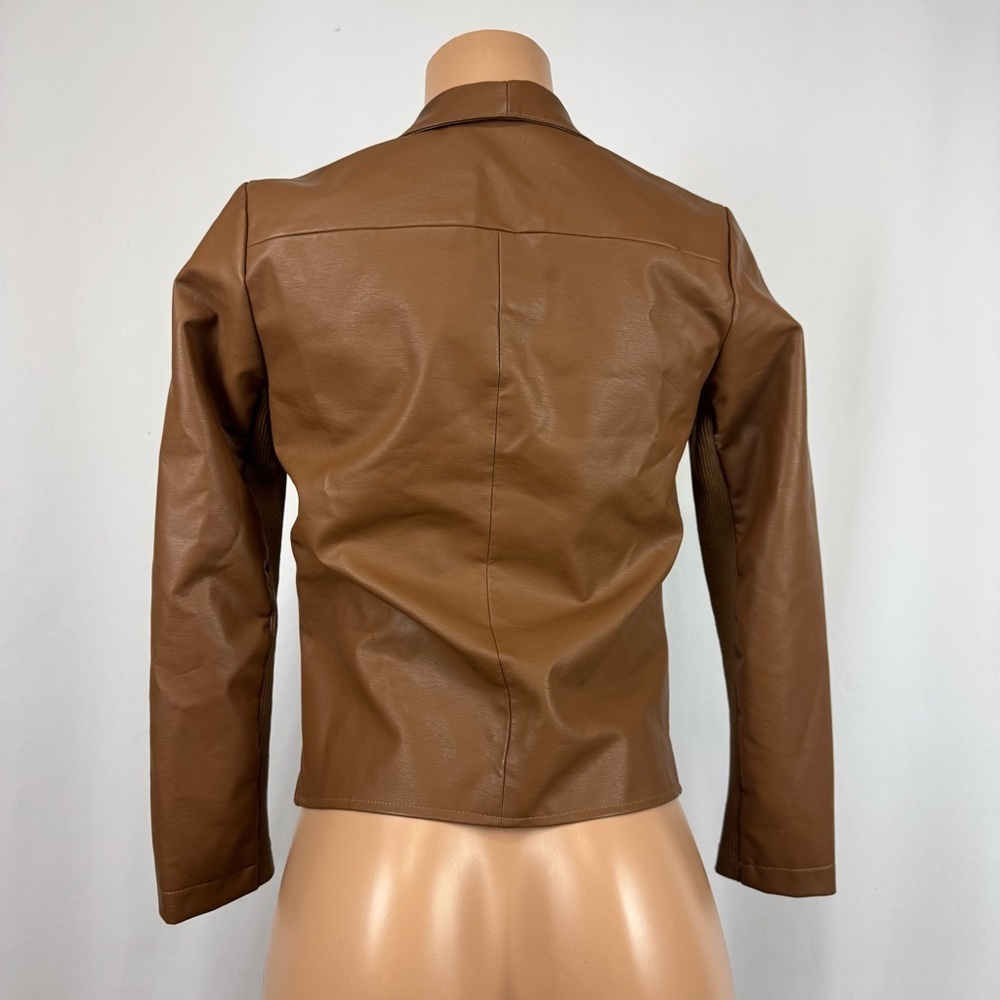 BB Dakota By Steve Madden Brown Gabrielle Asymmetrical Faux Leather Jacket XXS - Picture 5 of 12